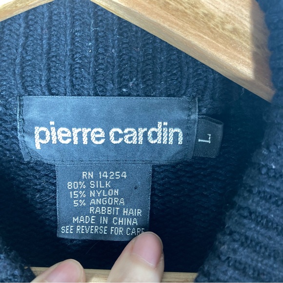 Vintage Pierre Cardin Silk Beaded Sweater Black L Rabbit Hair Shoulder Pads - Picture 11 of 14